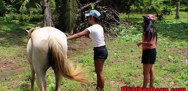  HEATHERDEEP.COM TEEN Girls vs Horse size cock